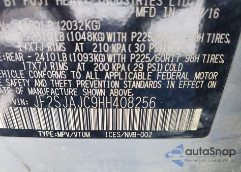 2017 Subaru Forester 2.5I Limited from USA, damaged, VIN JF2SJAJC9HH408256